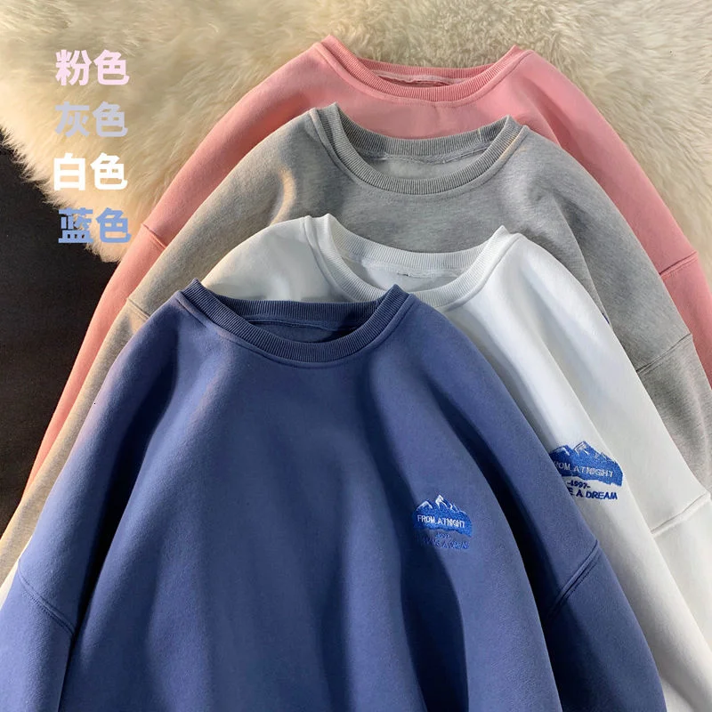 

Privathinker Embroidery Fleece Thickened Men Sweatshirt Oversize Korean Style Male Pullovers Harajuku Fashion Women Clothing