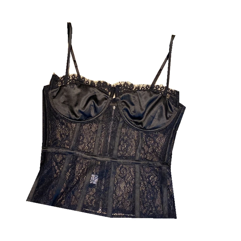 

2020 Autumn and Winter New Sexy Eyelash Lace Edge Strap Top for Women Black Camisole