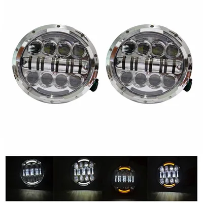 Chrome " Круглый Hi/Low светодиодный налобный фонарь DRL для Jeep Wrangler JK TJ CJ Patrol GR Y60 Hummer H2 Лада Нива 4X4 внедорожный защитник - Цвет: Chrome