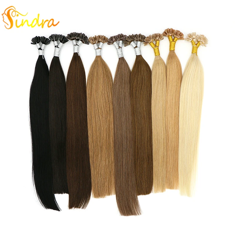 Sindra 1"-24" Fusion keratin u tip волосы для наращивания 1 г/шт. Remy ногтей/u-кончик прямые кератиновые предварительно склеивающиеся человеческие волосы