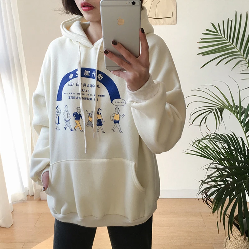 

Fanco Autumn and Winter New Korean College Loose Hoodie Pullover Women Childlike Cartoon Casual Printed Fleece Hooded 2020
