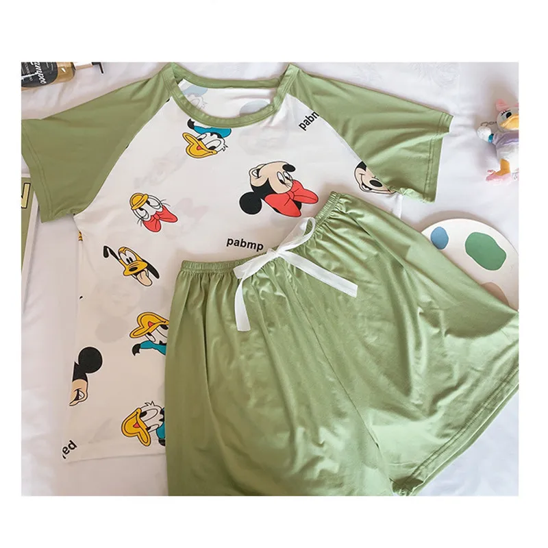 

Disney Cartoon Mickey Minnie Pajamas Short-Sleeved Lhorts Ladies Summer Thin Print Casual Loose Cotton Home Service Suit