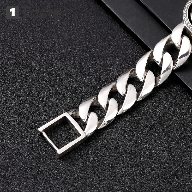 

ONE TASTE 925 Sterling Thai Silver Men's Bracelet Skeleton Skull Zircons Chain Bracelets Fine Jewelry Rock Punk Trendy Gift
