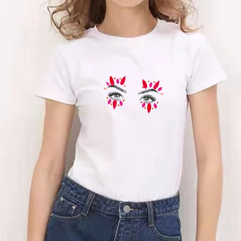 

Women's T-shirt Funny Charming Eyes Print Tees 90s Ulzzang Harajuku Graphic O Neck Casual Women's Top Clothings