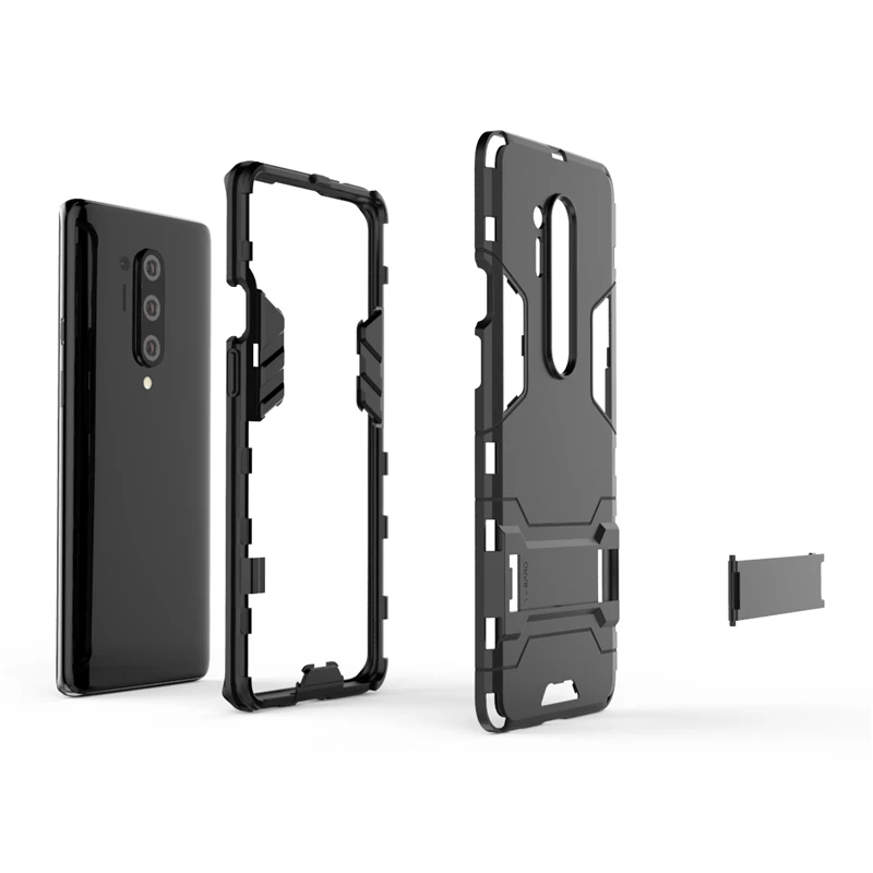 silicone shockproof bumper heavy duty case for oneplus 7 7t 8 pro luxury armor kickstand pctpu phone back cover stander fundas free global shipping