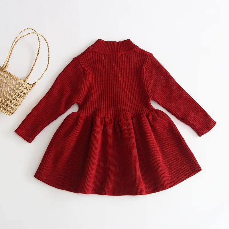 Весенне-осеннее вязаное шерстяное платье с длинными рукавами для малышей