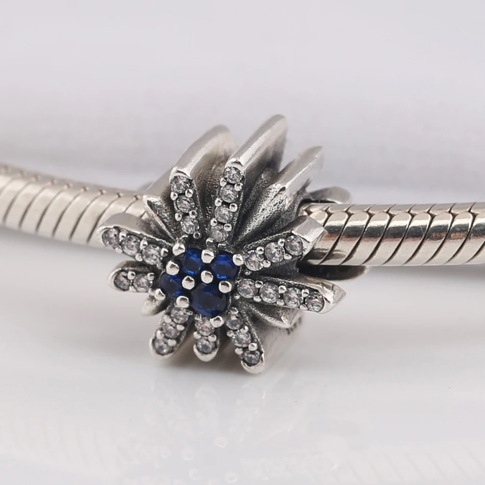 Оригинальный S925 бисерный фейерверк очарование подходит для леди браслет синий и