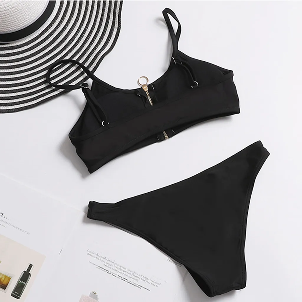 Сексуальное Кружевное бикини на молнии со средней талией и пуговицами комплект