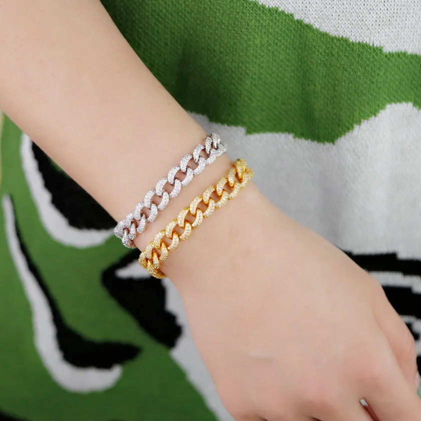 Мужские и женские браслеты из кубинской цепи Майами золотистые в стиле хип хоп с