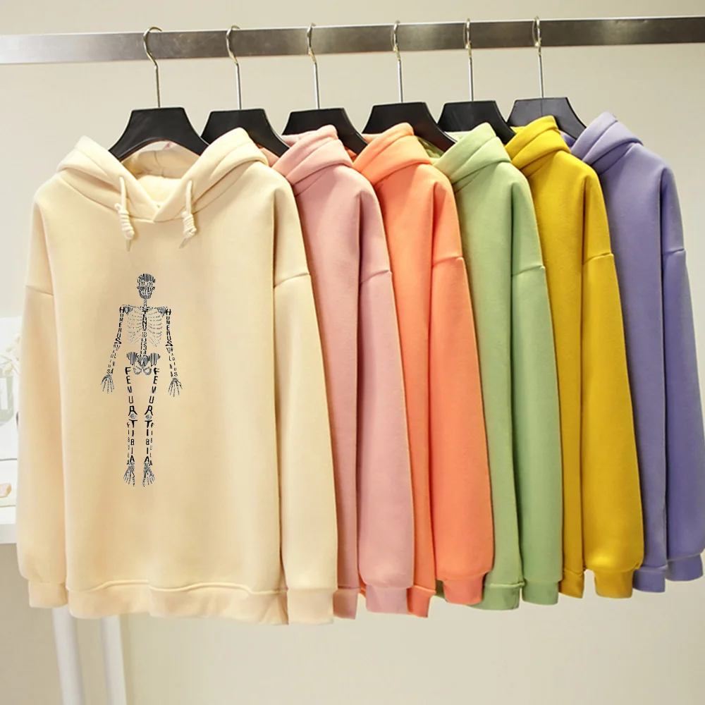 Hooded Hoodies Coat Gothic Punk Sweatshirts Unisex Sweetshirts Korean Skeleton Hoodies Sweatshirts for Women Plus Size Fleece