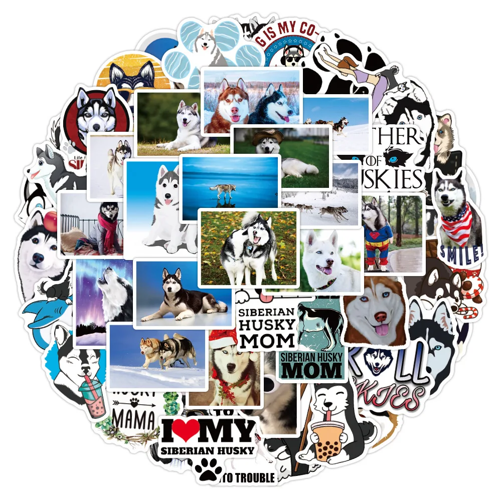 

10/30/50PCS Cute Pet Dog Siberian Husky Stickers Graffiti Motorcycle Car Laptop Luggage Guitar Waterproof Decal Toys Wholesale