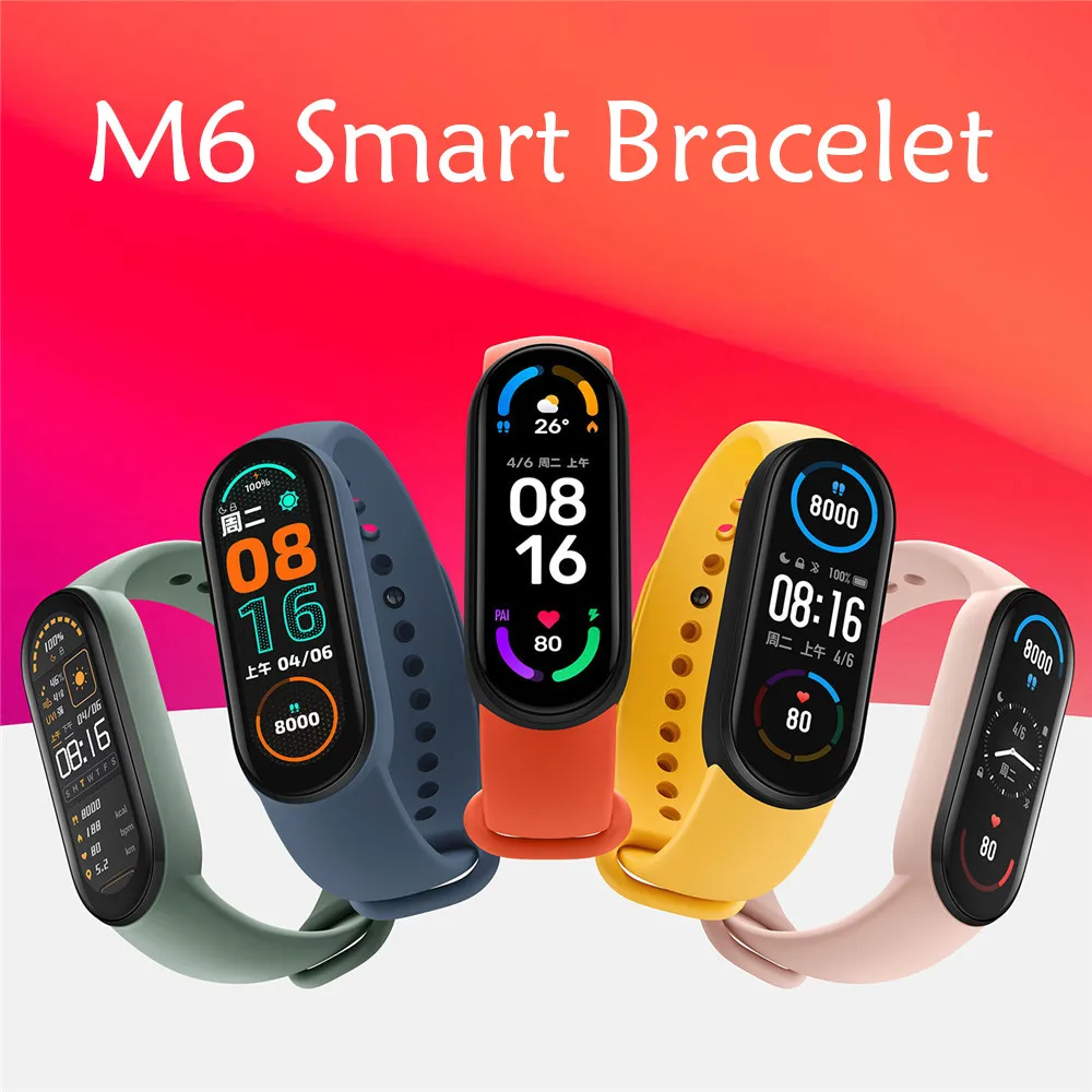 

2021 New M6 Smart Bracelet Watch Fitness Tracker Heart Rate Blood Pressure Monitor Color Screen IP67 Waterproof Multiple Colors