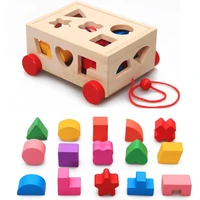 kids shape sorter toy wooden pull along car shape sorter matching blocks box kids intelligence educational toys for kids