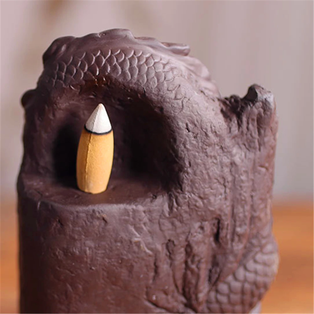 Purple Sand Ceramic Blackflow Incense Burner with 20pcs Incenses Classical Dragon Zen Creative Wealth Ornaments Home Decoration | Дом и сад