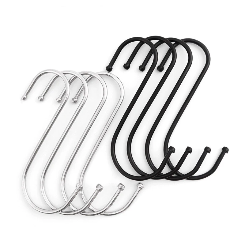 

1-10pcs Black/Silver Stainless Steel S Hook Home Bathroom Storage Hooks For Kitchen Clothes Bag Hanging Hooks Organization Tools
