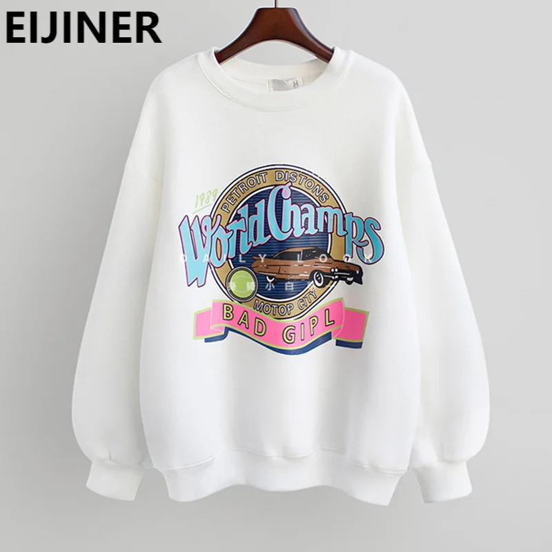 

Women Korean Crewneck Sweatshirt Letter Print Pullover Kawaii Casual Hoodie 2021 Spring White Fashion Oversized Harajuku Hoodie