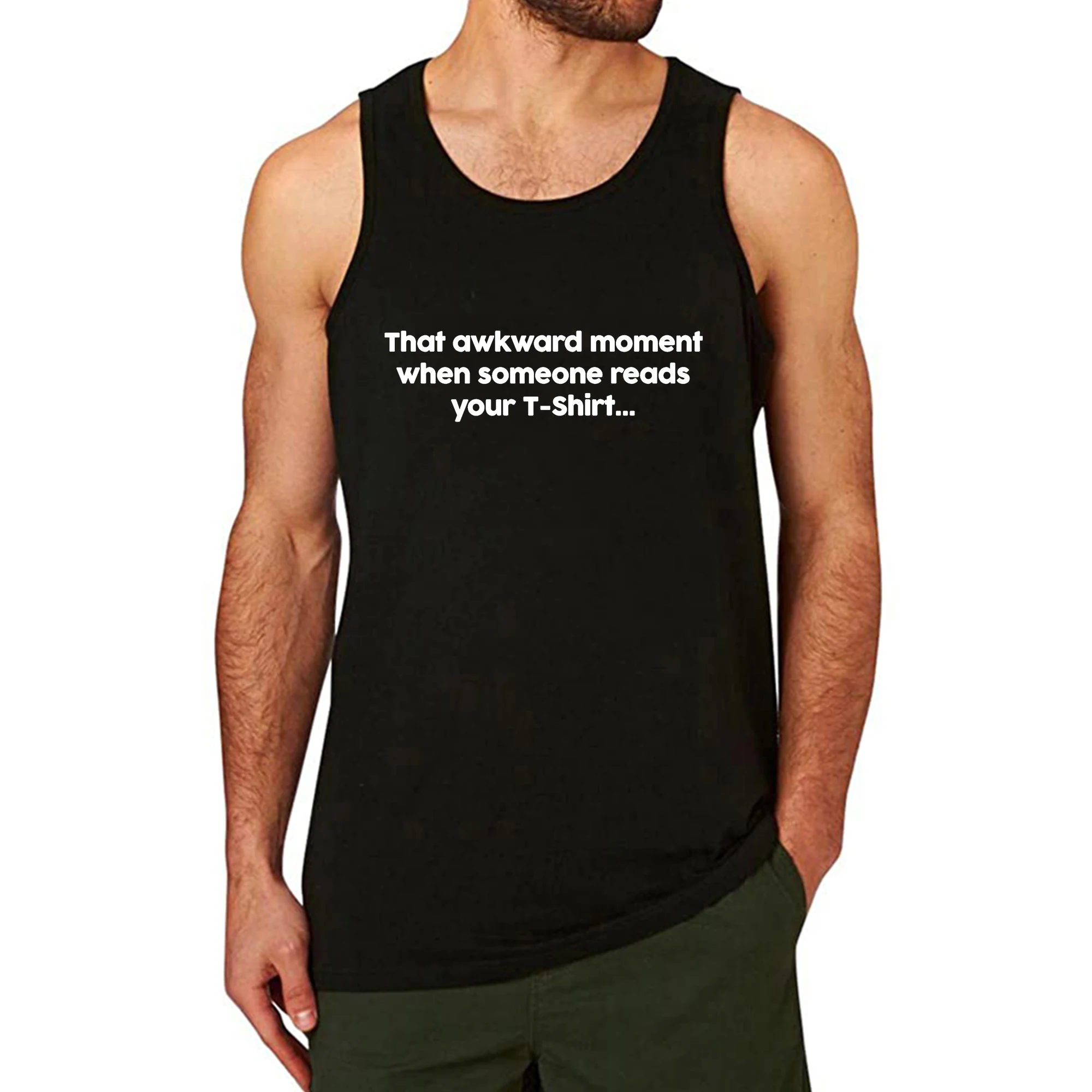 

Lyprerazy Men's AWKWARD MOMENT Workout Gym Funny Printed Tank Top