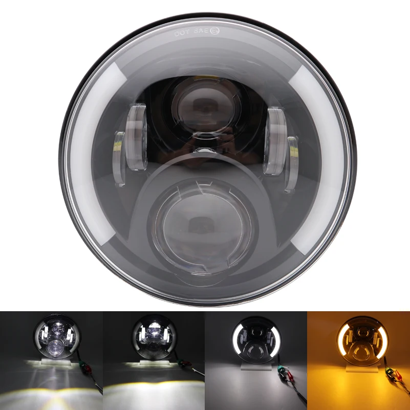 

Передсветильник РА, 7 дюймов, 60 Вт, светодиодсветодиодный фара для мотоцикла Halley, 12 В, белые ДХО с желтым указателем поворота, мотоциклетная п...