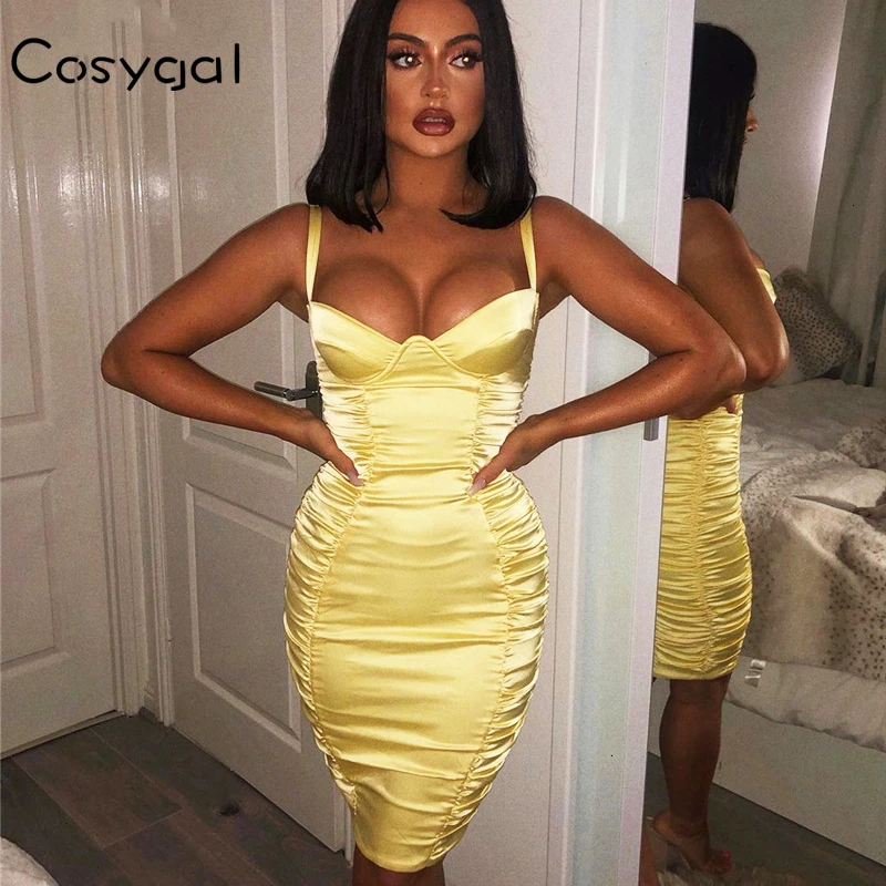 Женские плиссированные облегающие платья COSYGAL вечерние Клубные на тонких