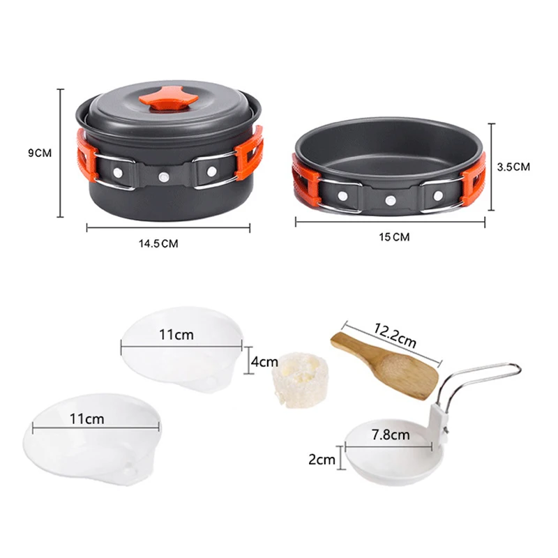 

6 in 1 Outdoor pot set 1-2 people Ultra-light camping pot set aluminum oxide pot portable camping cooker