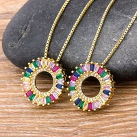 new arrival fashion rainbow luxury copper cz crystal round pendant necklace factory wholesale charm women girls chain necklace