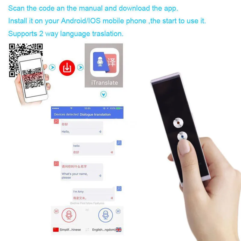 Многоязычный портативный Smart Voice T8 переводчик двусторонний в режиме реального времени перевод 40+ для людей
