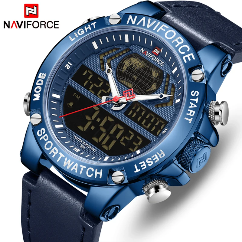 

NAVIFORCE Top Luxury Brand Leather Sport Dual Display Men Watch Mens Analog Digital Quartz Waterproof Watches Relogio Masculino