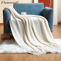 nordic style cashmere like bedspread portable sofa bed blanket 130x240 woven stitch blanket with tassel home sleeping blanket