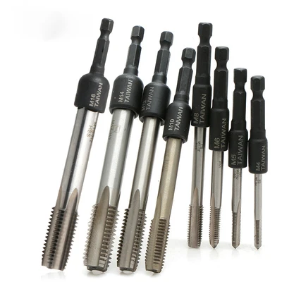 with Tap 8PCS M4-M16 адаптер для торцевых разъемов 1/4 ''шестигранный хвостовик квадратный шуруповёрт резьба адаптер для резьбонарезания патрон для станка сверла питания - Цвет: with Tap 8PCS
