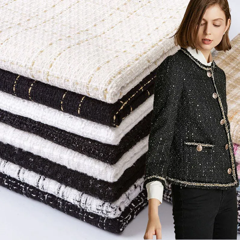 Модная шерстяная твидовая ткань Женская стильная клетчатая Женское пальто