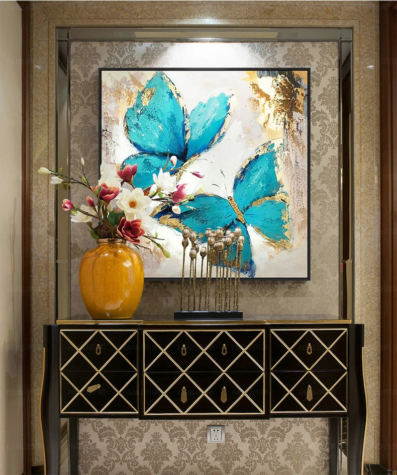 

100% handmade Abstract Modern Blue Butterfly Art Oil Painting On Canvas Wall Art Wall Painting For Live Room Home Decoration