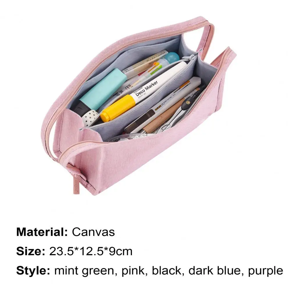 

Multifunctional Double Layer Stand Pencil Stationery Case Large Capacity Make Up Bag Gift Supply Cloth Pen Bag School Students