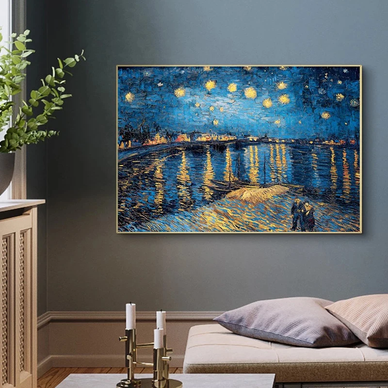 

Impressionist Van Gogh Starry Night Oil Painting Reproduction on Canvas Posters and Prints Wall Art Picture for Living Room