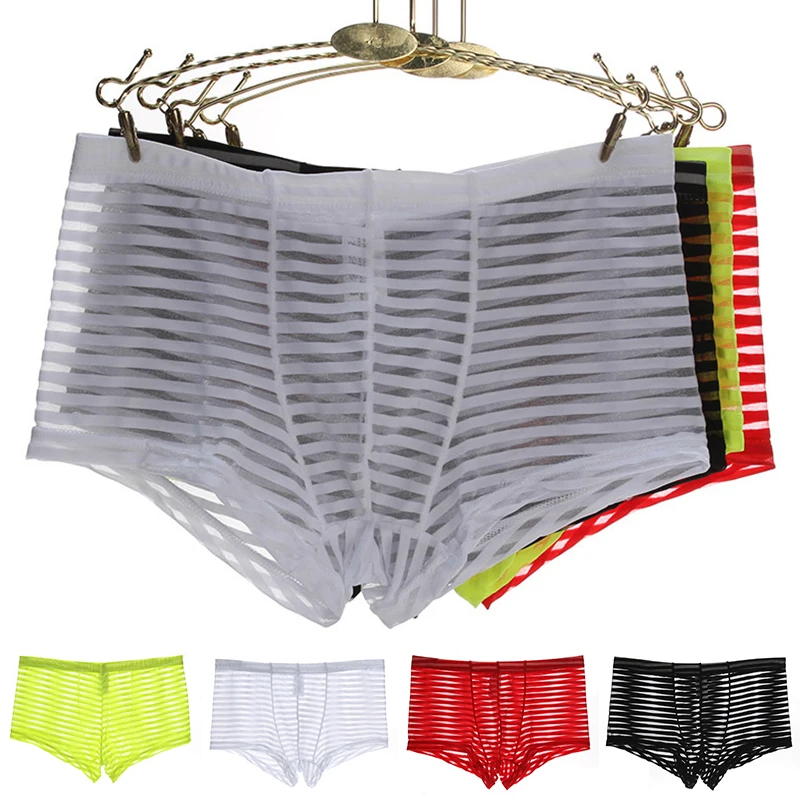 

Stripe Men's Mesh Transparent Boxer Low Waist Ultra-thin Ice Silk Sexy Breathable Men Boxer Boxershorts Breathable Underpants