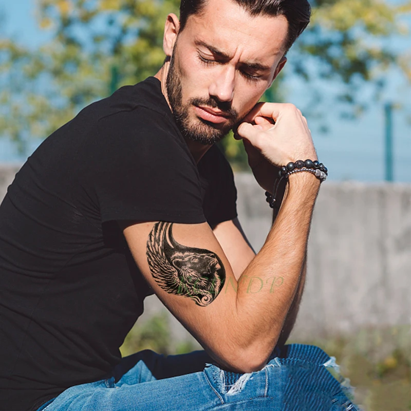 Водонепроницаемая Временная тату наклейка с изображением крыльев льва корона