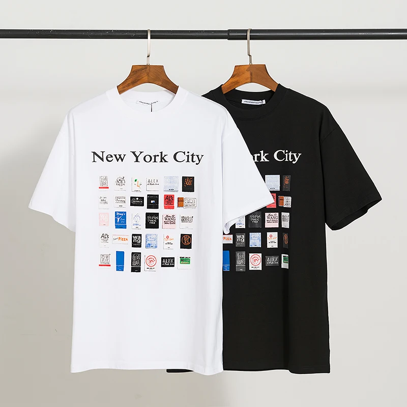 

Fashion 2021 New Style High Street Wind T-shirt Leisure Mercerized Cotton Black and White 3 D Printing The Letter Icon