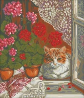 panna geranium and cat on the windowsill needleworkfor embroidery arts cross stitch kits set cross stitching
