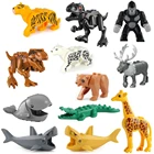 Строительные блоки, животные, тигр, леопард, слон, волк, Акула, Кит, детские игрушки, фигурки животных, сборные, совместимые