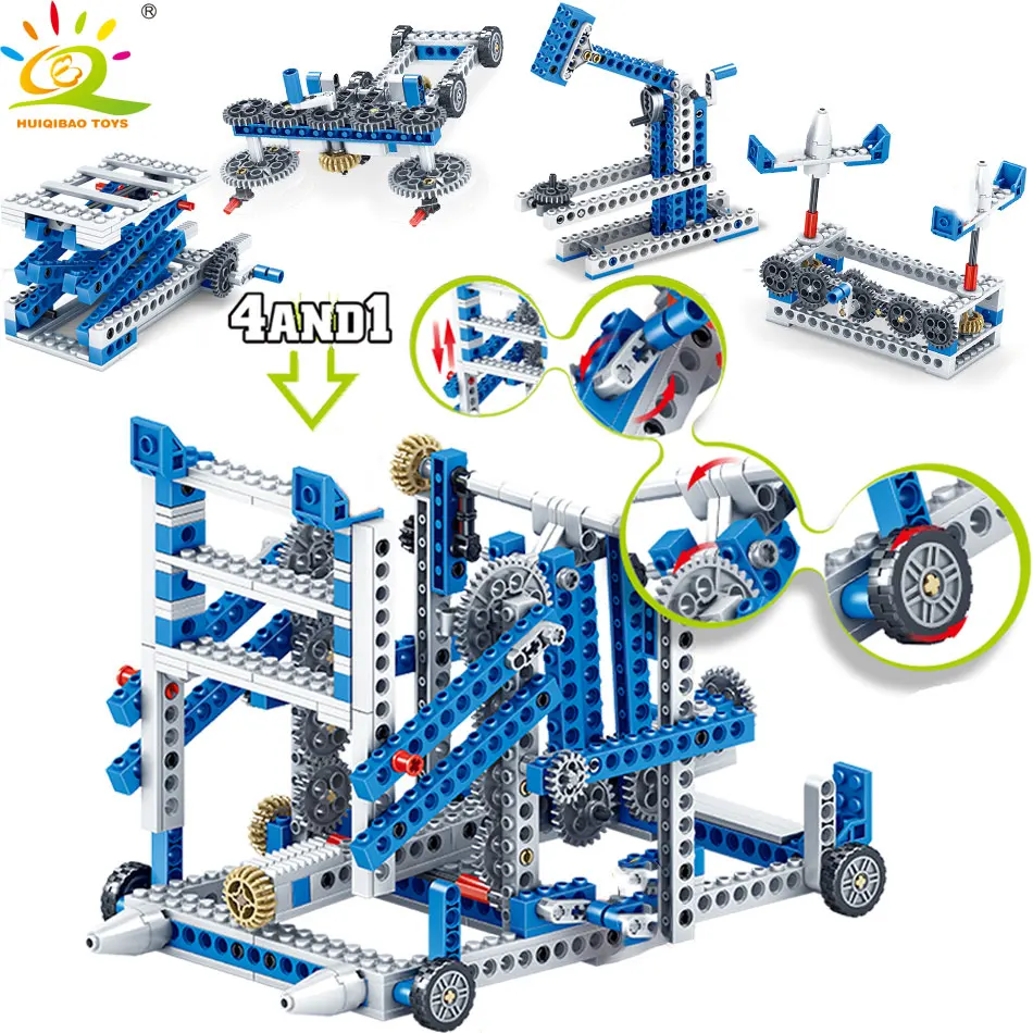 HUIQIBAO игрушки 354 шт 4в1 изобретатель грузовик машина строительные блоки для детей - Фото №1