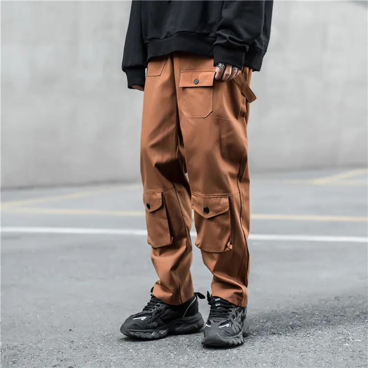 

Multi Pocket Hip Hop Pants Men Ribbon Elastic Waist Harajuku Streetwear Joggers Mens Trousers Techwear Pants