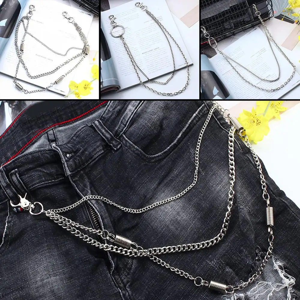 2 3Layers Рок Панк крюк брюки талия звено ремень цепь металлический кошелек серебро
