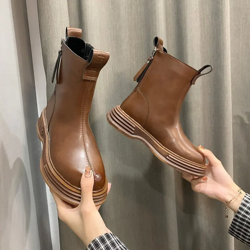 Women Boots Black Brown Leather Boots 2020 New Fashion Women's Ankle Shoes Platform Shoes Cool Ladies Boots Female Women Shoes