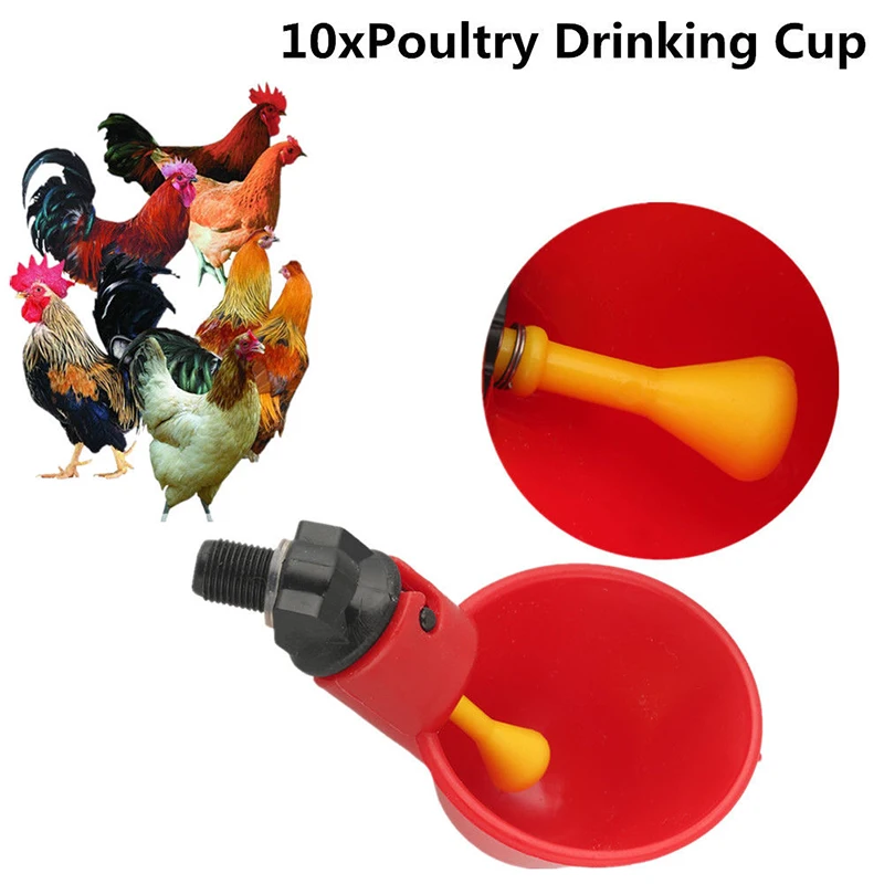 10 Chicken Drinker Cups Plastic Automatic Poultry Waterer Drink Cup Water Coop | Дом и сад