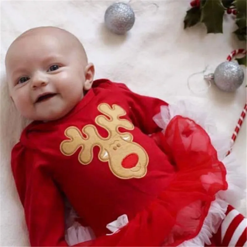 

Newborn Baby Girl Bodysuit Infant Kids Christmas Long Sleeve Reindeer Tulle Tutu Party Xmas Outfit Clothes