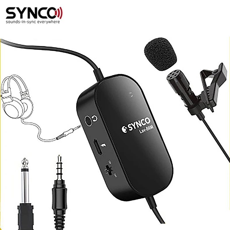 

SYNCO Lav-S6M Lavalier, Clip-on Lapel Microphone with 3.5mm Audio Monitoring, 6M Cable Omnidirectional Condenser Mic Support USB