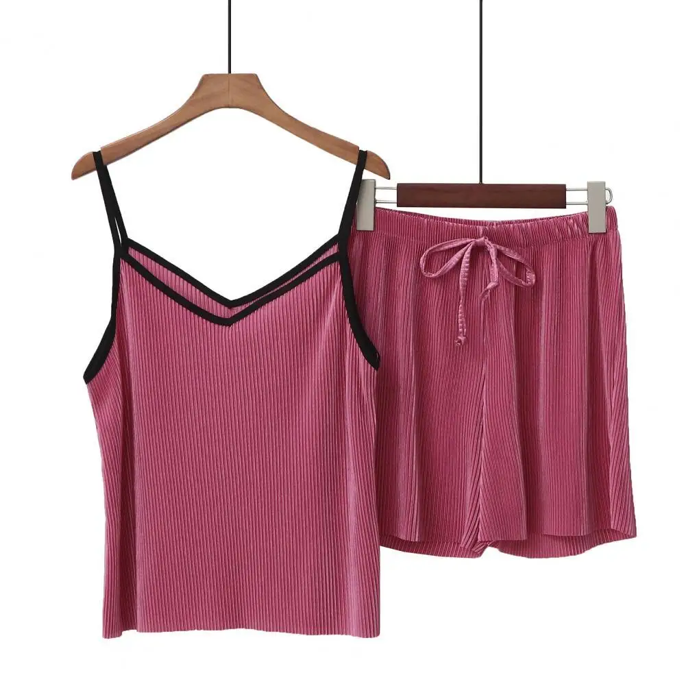 

Pajamas Set V Neck Soft Women Loose Spaghetti Strap Sleepwear for Home