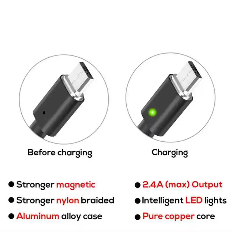 LED Magnetic Cable Micro usb Type C Super Fast Charging Phone Microusb Type-C Magnet Charger c For iphone huawei xiaomi | Электроника