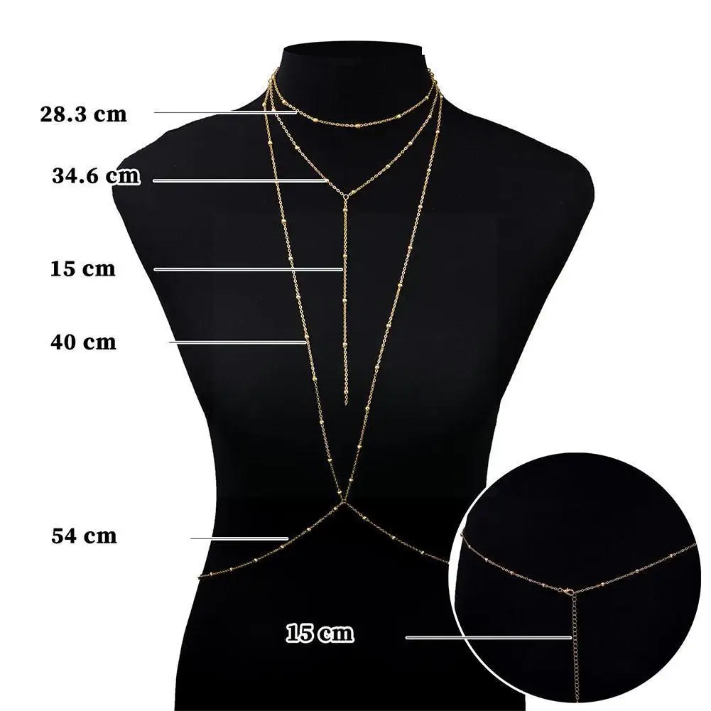 

Women's Sexy Shiny Rhinestone Body Chains Ladies Copper Necklace Jewelry Bikini Chest Chain Alloy Body F9X0