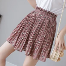 Korean Fashion Casual Slim All Match Elastic High Waist Pleated Summer Skirts Womens 2021 New Female Clothes Floral Jupe Femme