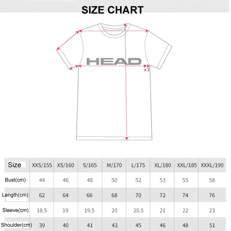 Men Women Unisex HEAD Cotton Spandax Tennis T-Shirt Short-sleeved O-Neck Sport T-Shirt Breathable Sweat-absorbent Tenis Gym Coat